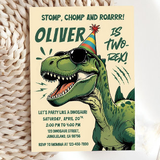 Editable Dinosaur 2nd Birthday Invitation, Two-rex Invitation