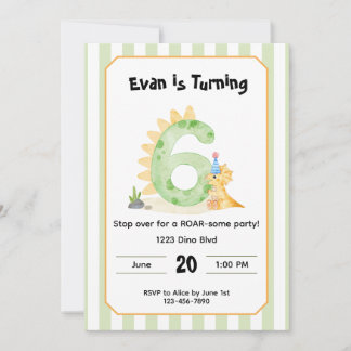 Editable Dinosaur 6th Birthday Invitation 