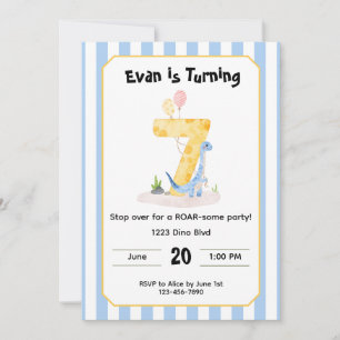 Editable Dinosaur 7th Birthday Invitation 