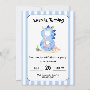 Editable Dinosaur 8th Birthday Invitation 