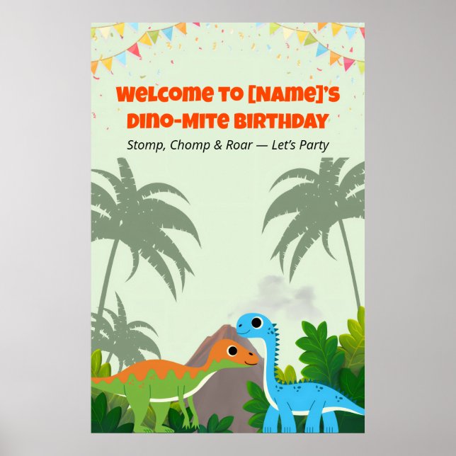 Editable Dinosaur Birthday Party Sign (Front)