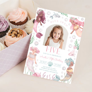 Editable Dive Into Five Mermaid Invitation