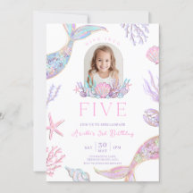 Editable Dive Into Five Mermaid Invitation
