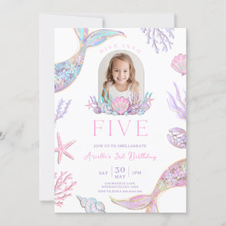 Editable Dive Into Five Mermaid Invitation