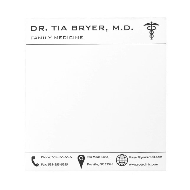 Editable Doctor Nurse Medical Personalised Notepad (Front)