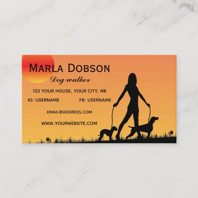 Editable Dog Walker  Business Card (Front)