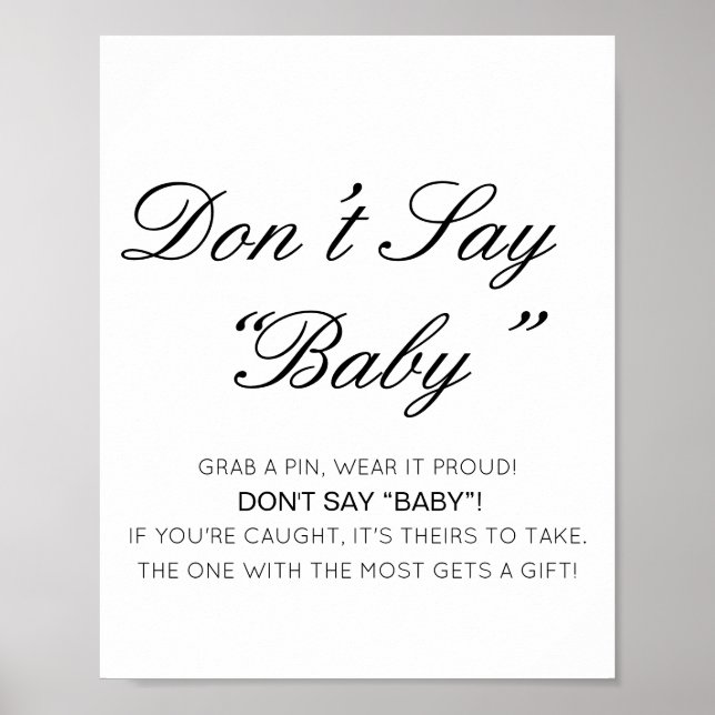 Editable Don't Say Baby Sign, Grab a Pin Poster (Front)