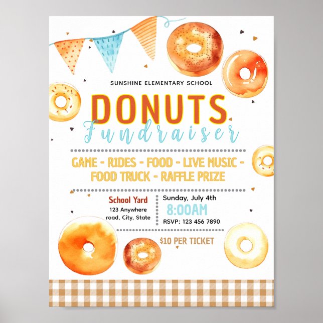 Editable doughnuts dough fundraiser flyer poster (Front)