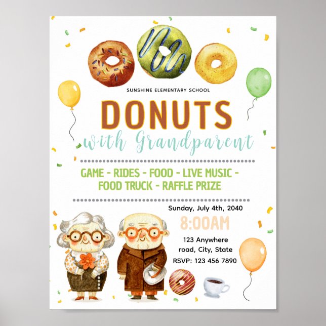 Editable doughnuts with grandparent flyer poster (Front)