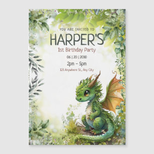 Editable Dragon 1st Birthday Party Invitation