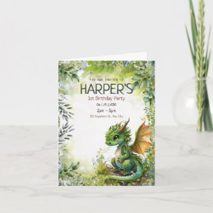 Editable Dragon 1st Birthday Party Invitation