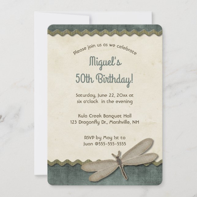 Editable Dragonfly and Trim  Invitation (Front)