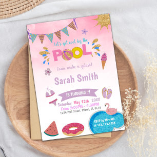 Editable Dreamy Summer Swim Party Invite for Girls