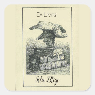 Editable Eagle on Books Bookplate Square Sticker