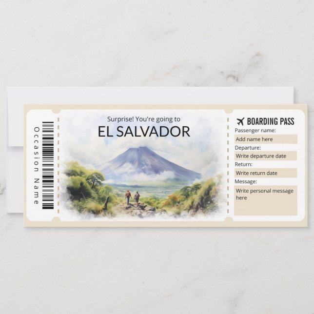 Editable El Salvador Plane ticket, Salvador Trip Invitation (Front)