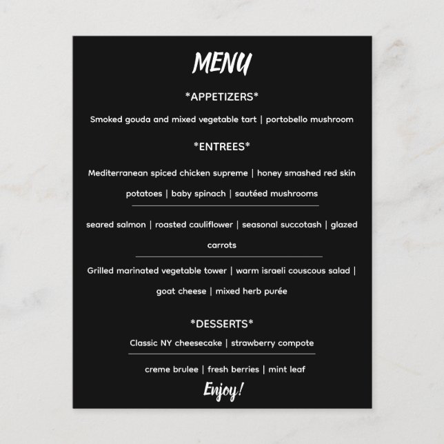 Editable Elegant Black and White Menu Flyer (Front)