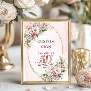 Editable Elegant Greenery 50 Birthday Custom Sign