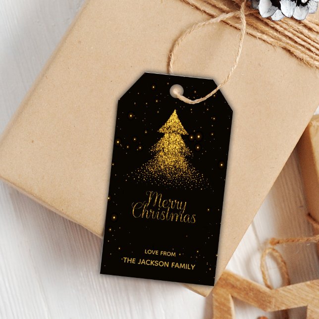 Editable Elegant Holiday Favor Labels (Gold Glitter Christmas Gift Tags)