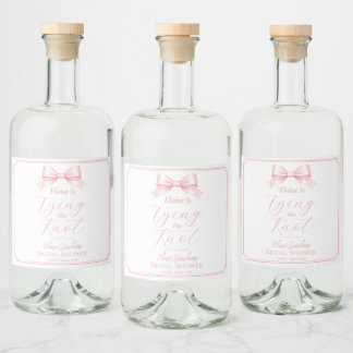 Editable Elegant Pink Bow Bridal Shower Beverage Liquor Bottle Label