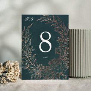 Editable Emerald Flower Wreath Copper Foil Wedding Table Number