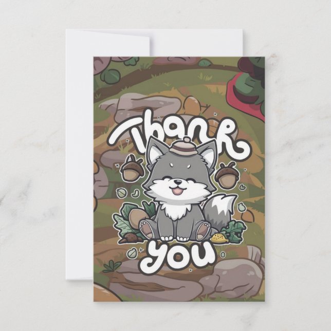 Editable Enchanted Wolf Thank You Card (Front)