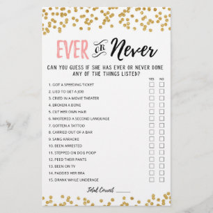 Editable Ever or Never Bridal Shower game