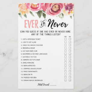 Editable Ever or Never Bridal Shower game