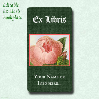Editable Ex Libris Bookplate Vintage Pink Rose