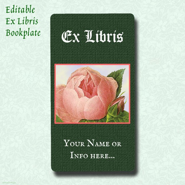 Editable Ex Libris Bookplate Vintage Pink Rose (Editable Ex Libris Bookplate Vintage Pink Rose)