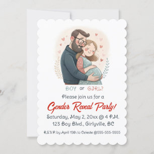 Editable Expectant Parents Hearts Gender Reveal Invitation