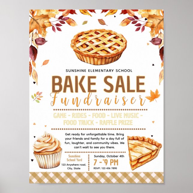 Editable fall bake sale Fundraiser Flyer Poster (Front)