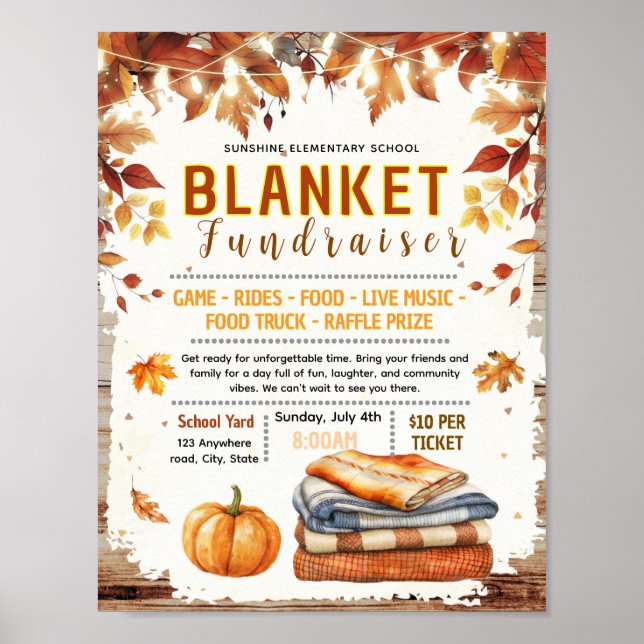 Editable fall blanket drive fundraiser flyer poster (Front)