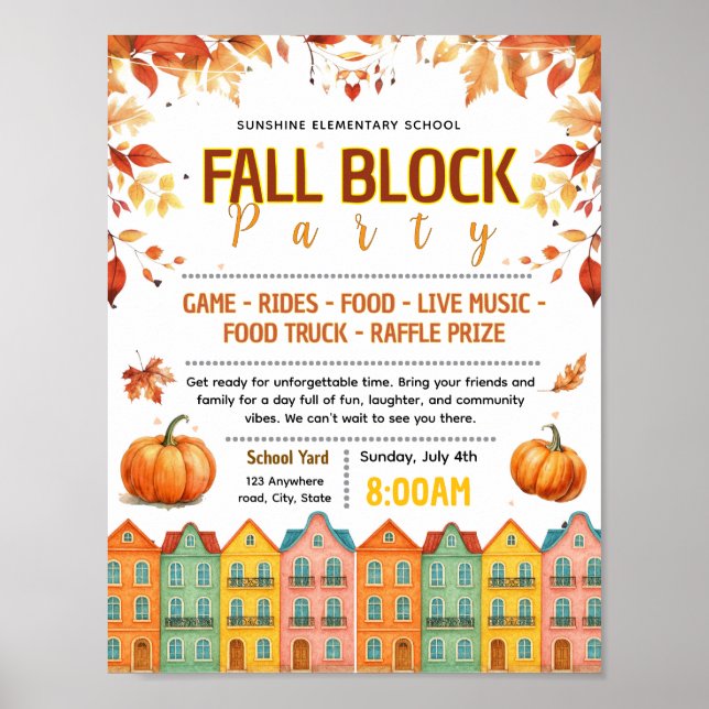 Editable fall neighbourhood block party flyer poster (Front)