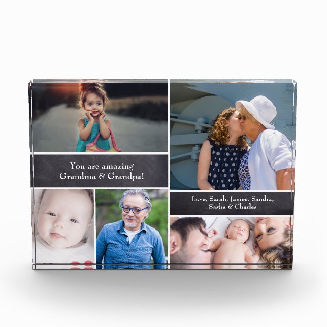 Editable Family Collage Chalkboard Grandparents Photo Block (Front)