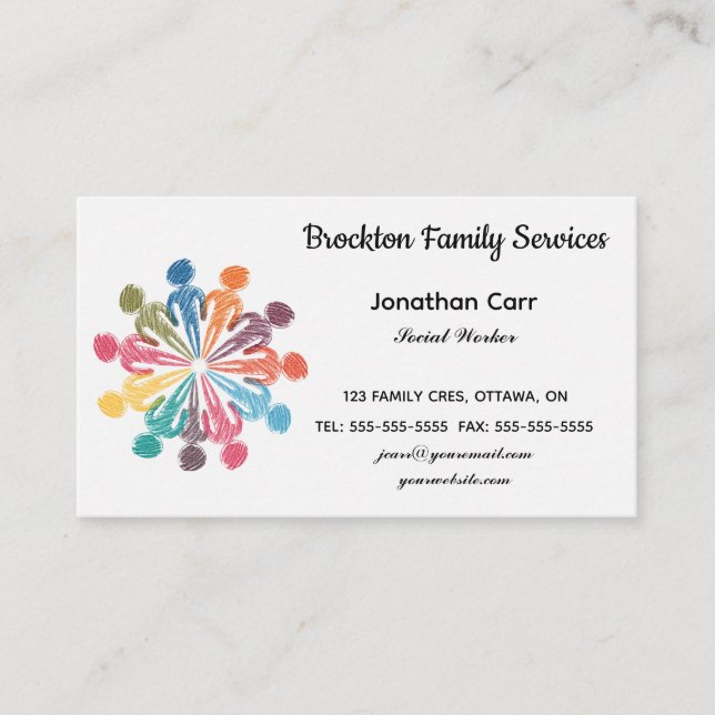 Editable Family Social Worker  Business Card (Front)
