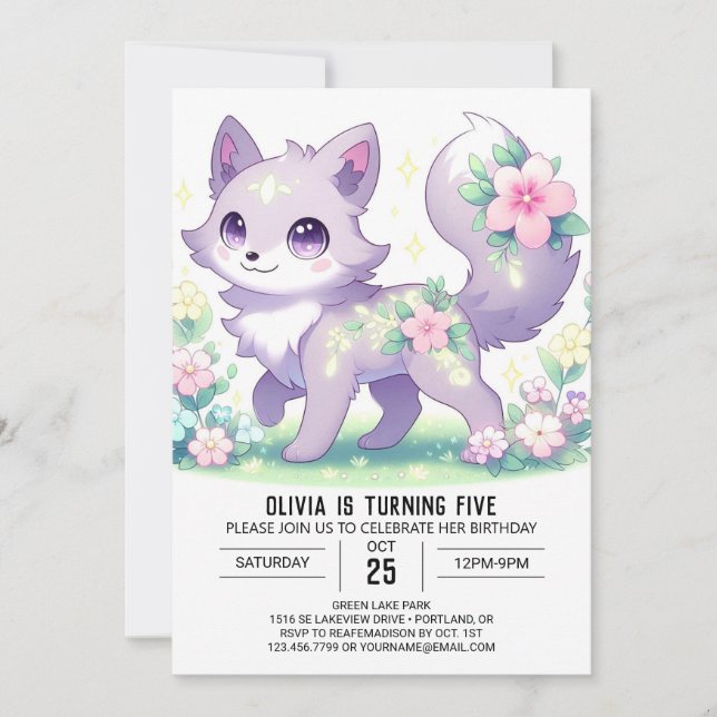 Editable Fantasy Wolf Digital Birthday Invitation (Front)