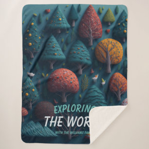 Editable Fantasy yarn forest birds, and trees Sherpa Blanket