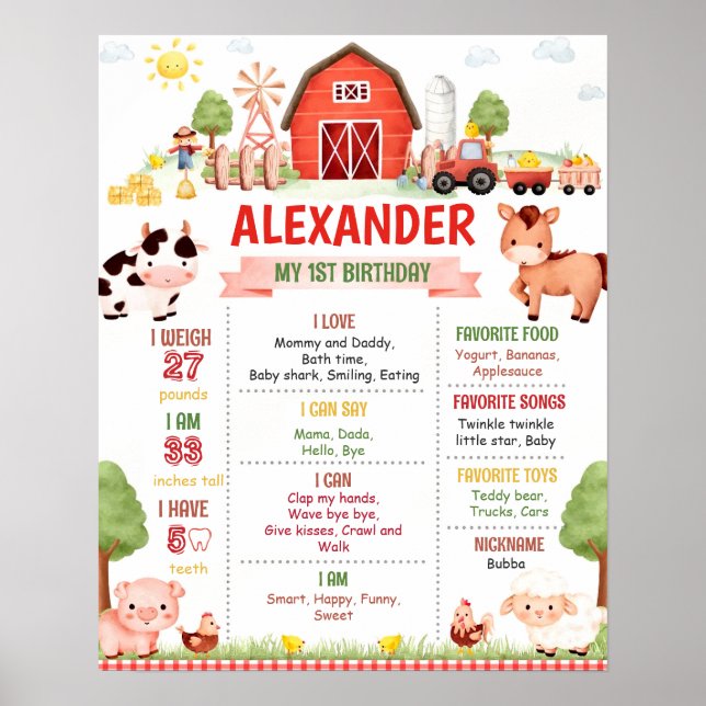 Editable Farm Birthday Milestone Poster Template (Front)