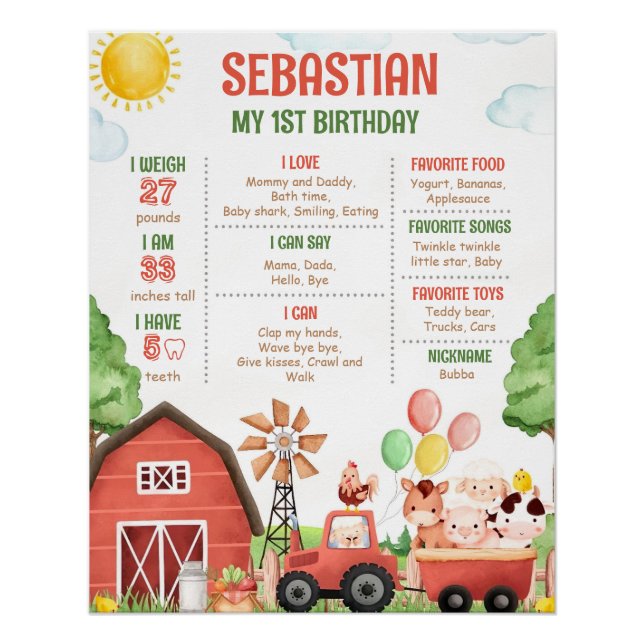 Editable Farm Birthday Milestone Poster Template (Front)