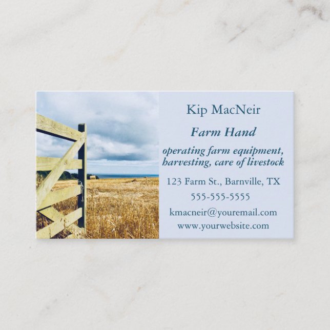 Editable Farm Hand Business Card (Front)