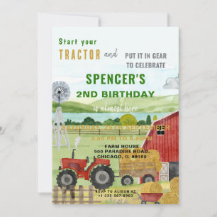Editable Farm Tractor Birthday Invitation