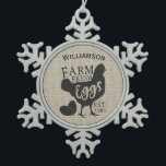 Editable Farmhouse Style Family Farm Eggs Snowflake Pewter Christmas Ornament<br><div class="desc">Add a touch of farmhouse style to your Christmas tree this year. Personalise with your family name and the year your home was established. Farm fresh graphics on natural burlap. So rustic chic.</div>