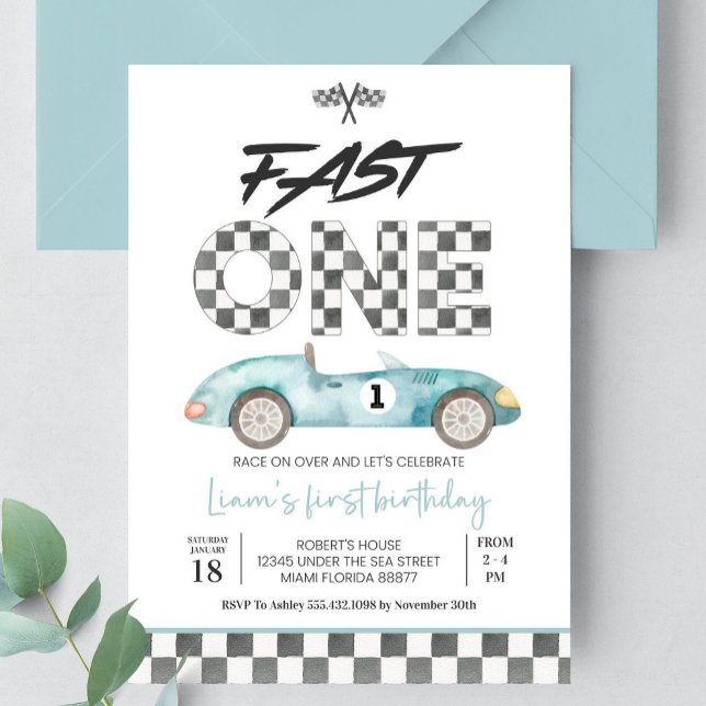 Editable Fast ONE Birthday Invitation Race Car 1st (Creator Uploaded)