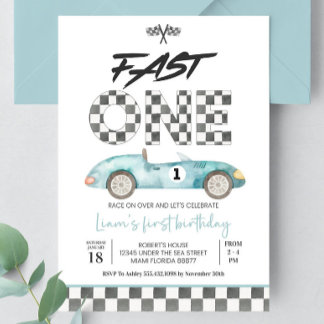 Editable Fast ONE Birthday Invitation Race Car 1st