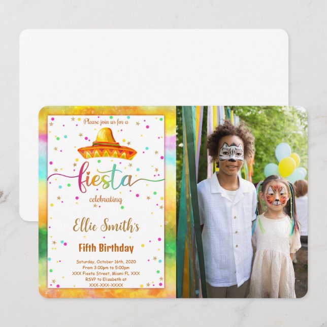 Editable Fiesta Birthday Photo Invitation (Front/Back)