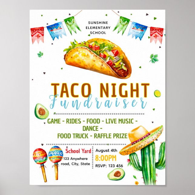 Editable fiesta taco fundraiser flyer poster (Front)