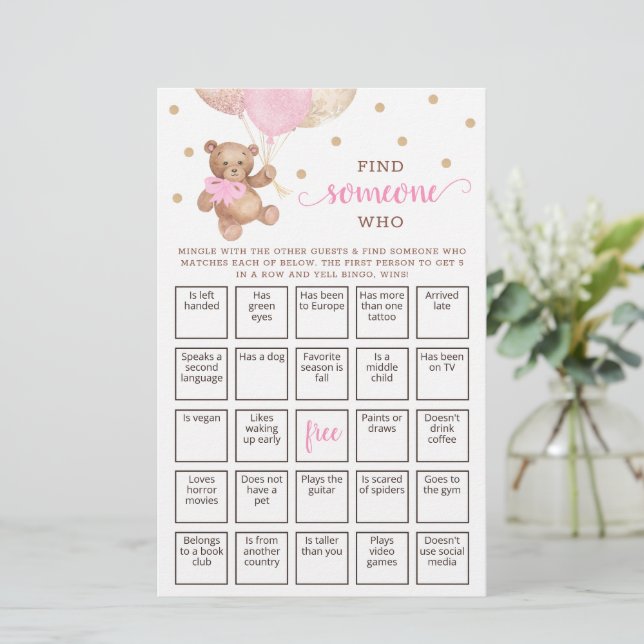 Editable Find Someone Who Game Bingo Teddy Bear  (Standing Front)