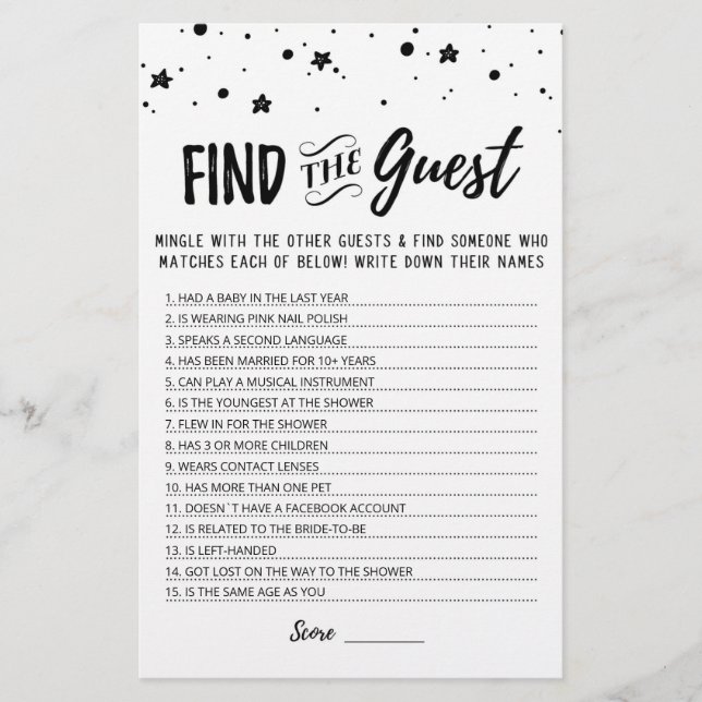 Editable Find the guest Bridal Shower party game (Front)
