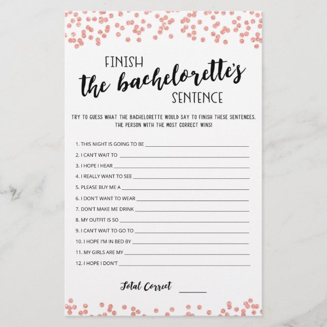 Editable Finish the Bachelorette's Sentence Game (Front)