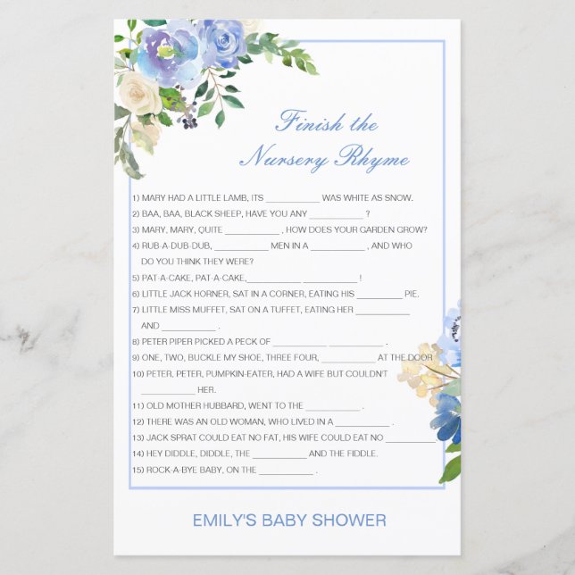 Editable Finish the Nursery Rhyme with Answer (Front)